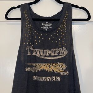 Womens Lucky Brand Triumph Motorcycles Racerback Tank top studded dark grey